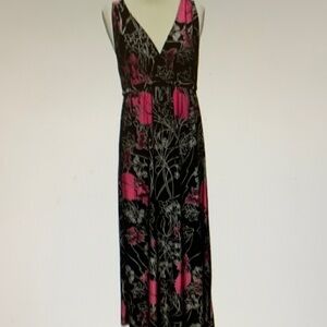 Ambrielle Black and Pink Floral Maxi Dress